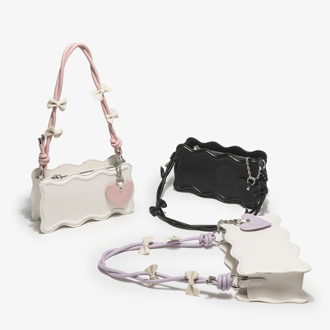 Bow Charm Scalloped Shoulder Bag – Women's Hobo Bag