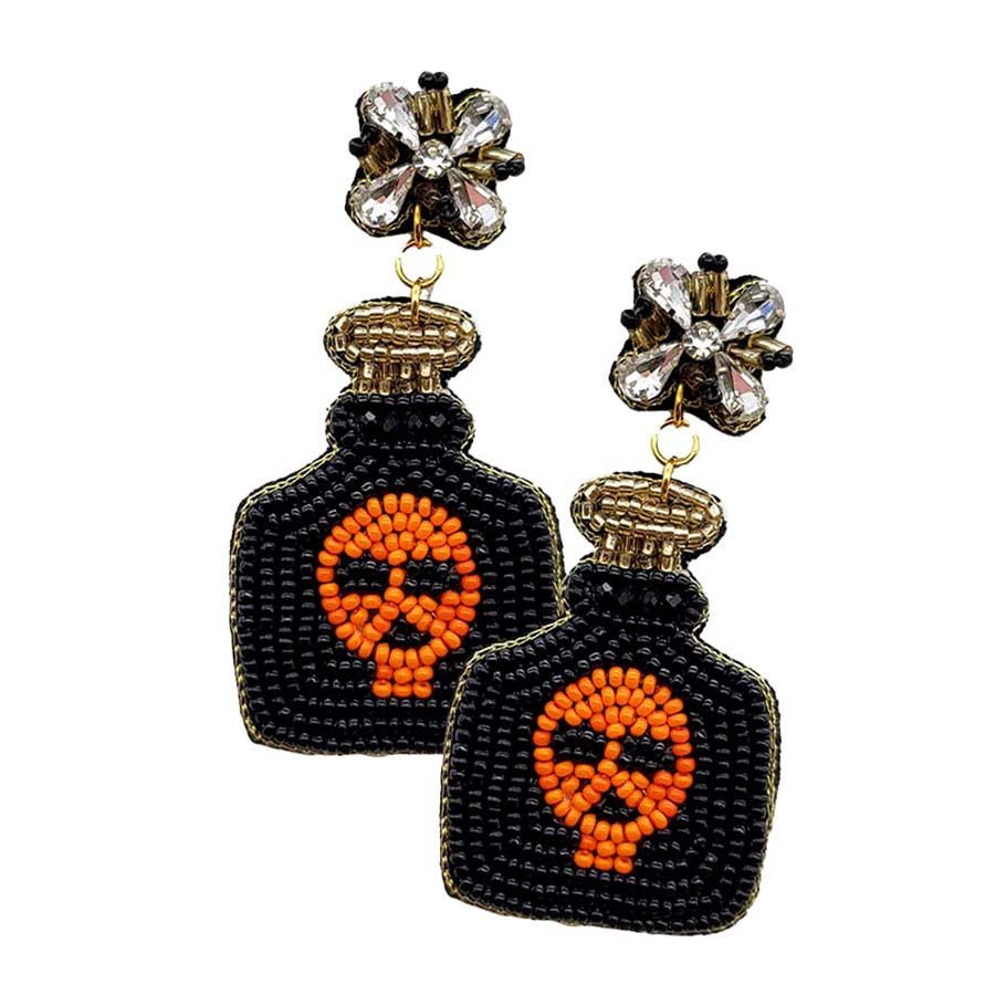 Halloween Pumpkin Bottle Beaded Dangle Earrings