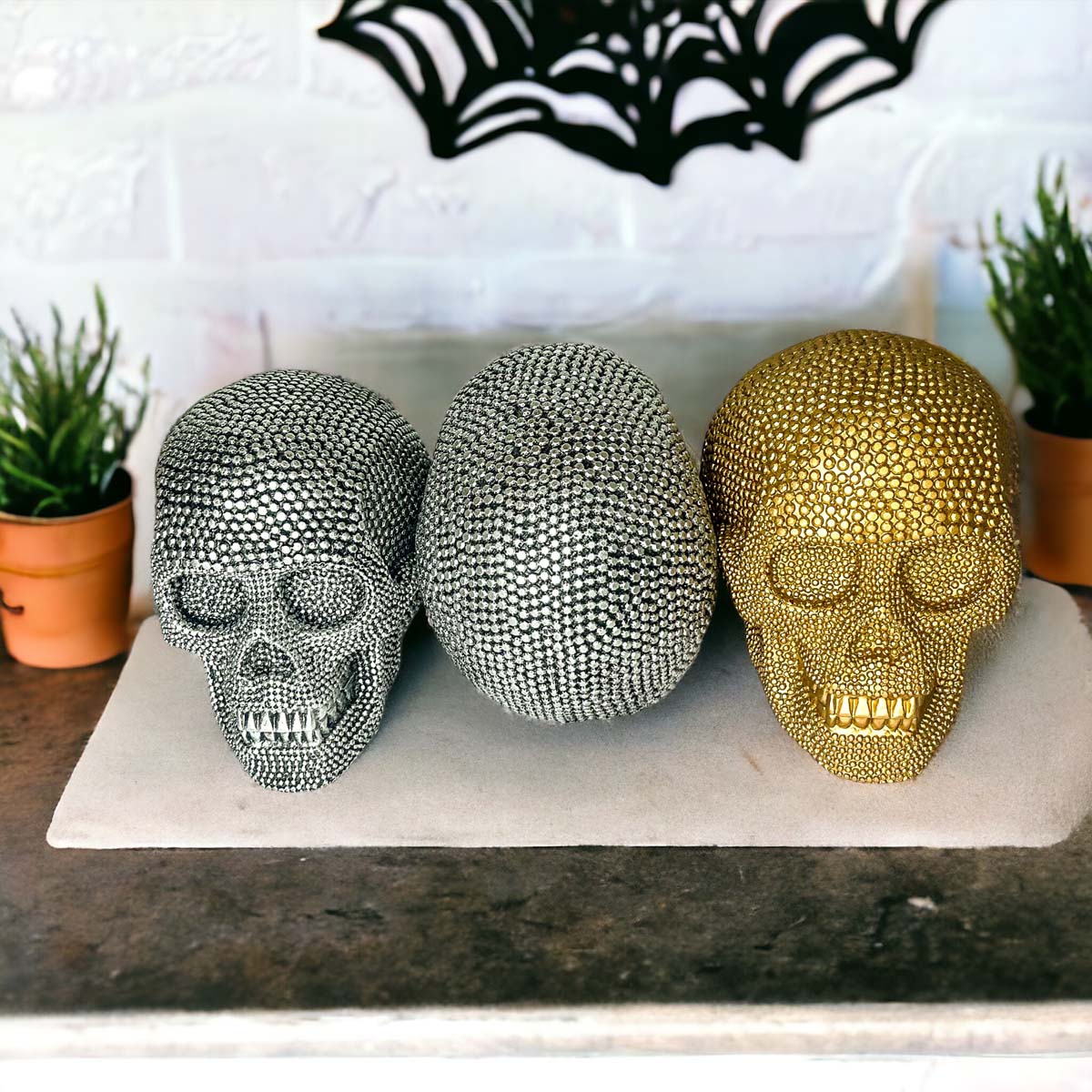 Jeweled Skull Figurine – Gold or Silver