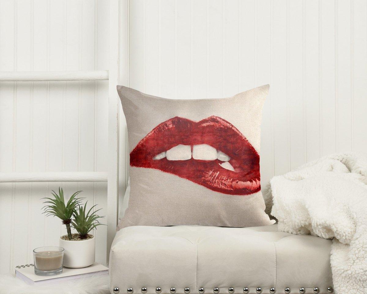 Pucker Up Embroidered Lip Throw Pillow