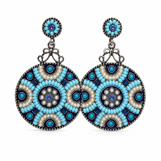Mosaic Statement Earrings – Boho Beaded Disc Earrings