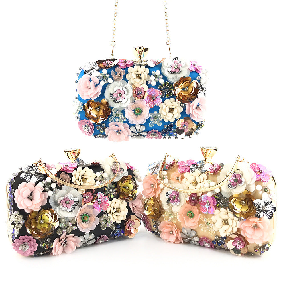 Floral Pearl & Sequin Clutch – Chain Strap