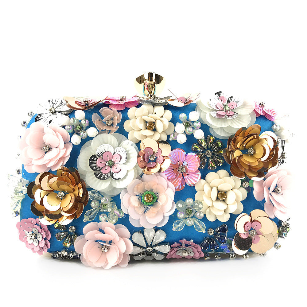 Floral Pearl & Sequin Clutch – Chain Strap