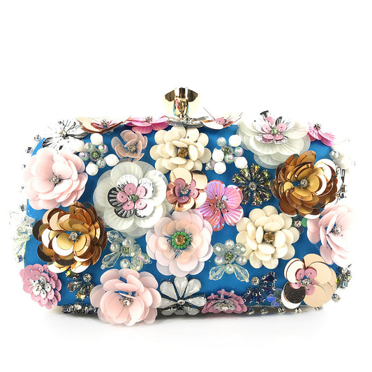 Floral Pearl & Sequin Clutch – Chain Strap