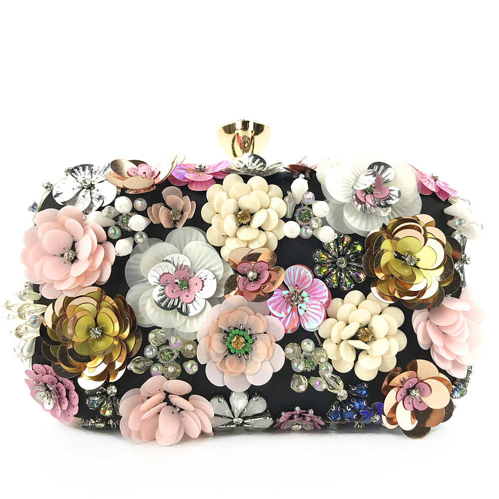 Floral Pearl & Sequin Clutch – Chain Strap