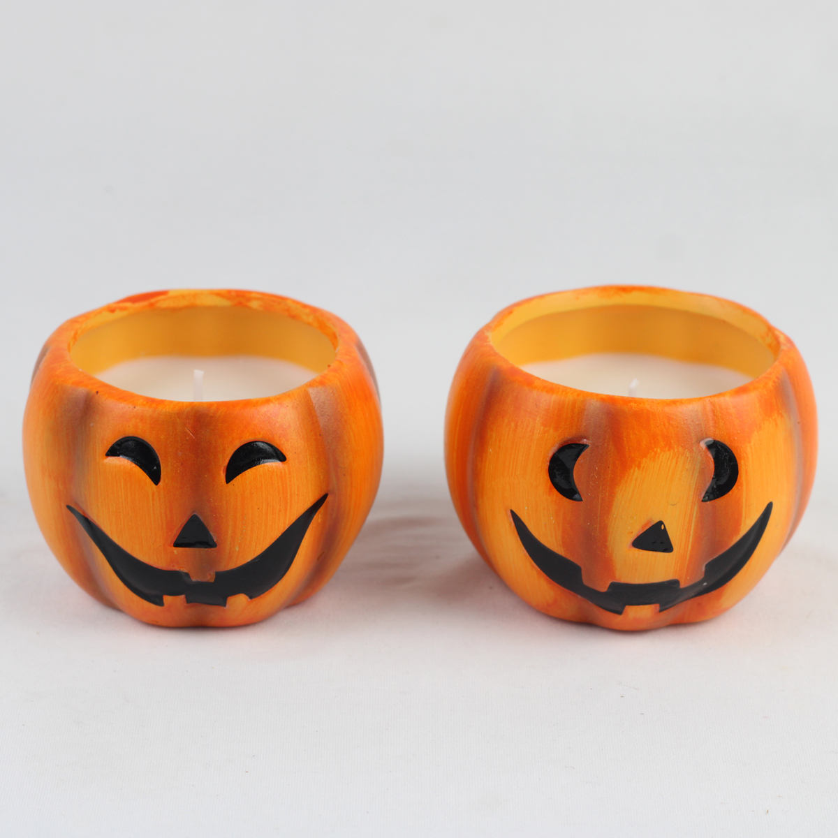 Halloween Pumpkin Ceramic Candle Holder Set – 2 Piece