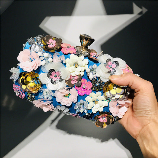 Floral Pearl & Sequin Clutch – Chain Strap