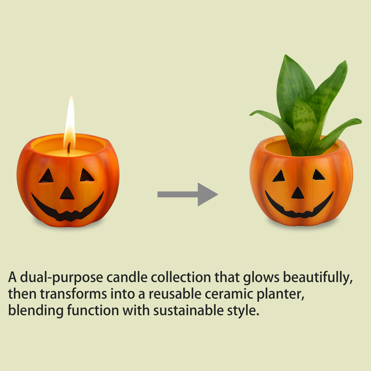 Halloween Pumpkin Ceramic Candle Holder Set – 2 Piece