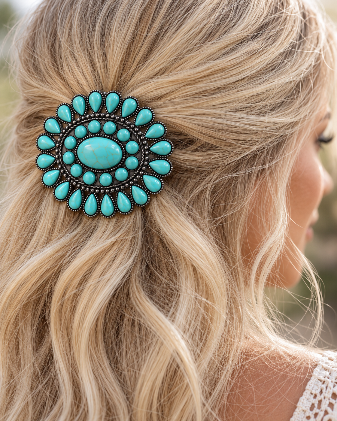 Desert Halo Turquoise-Tone Western Hair Barrette
