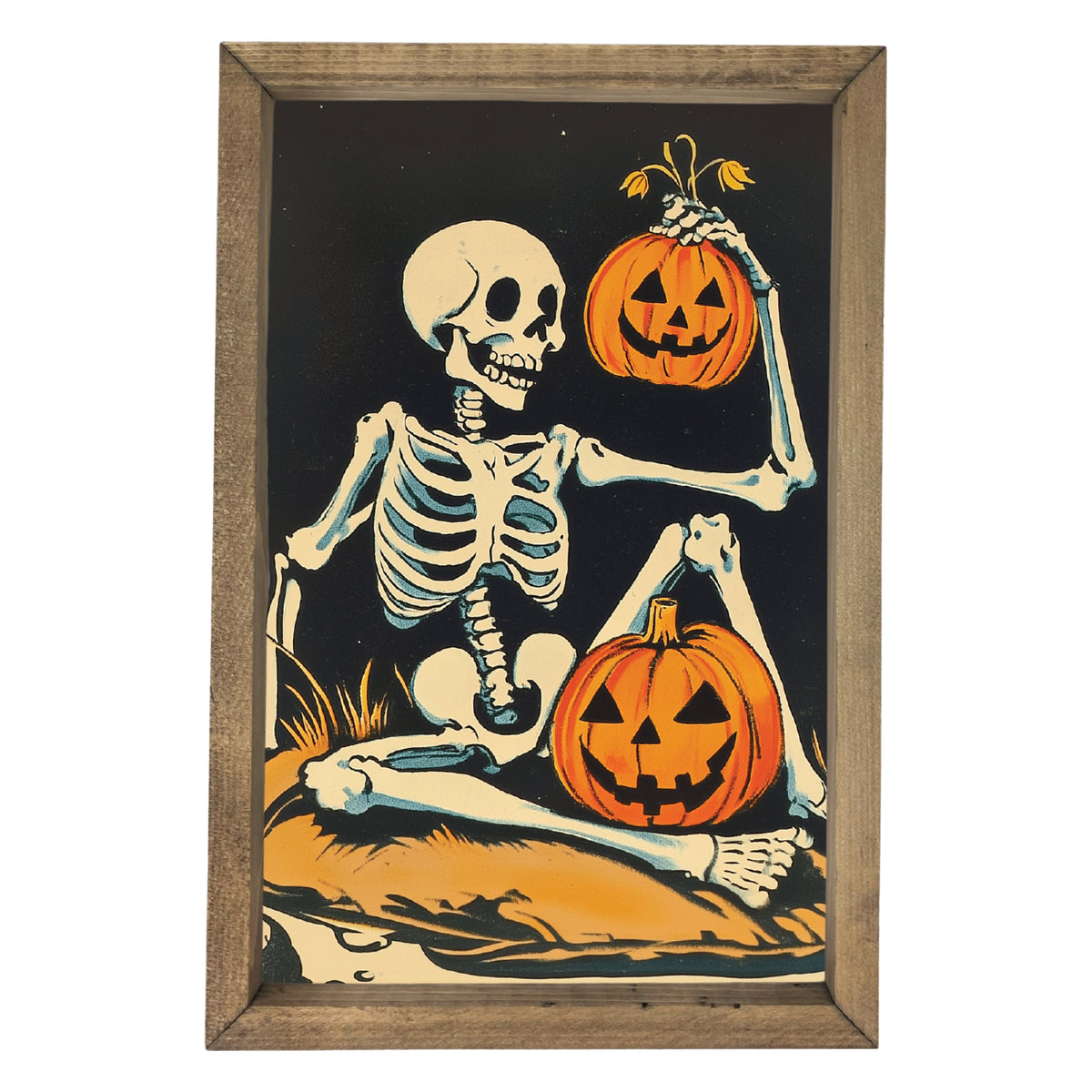 Skeleton & Jack-o'-Lanterns Framed Halloween Art