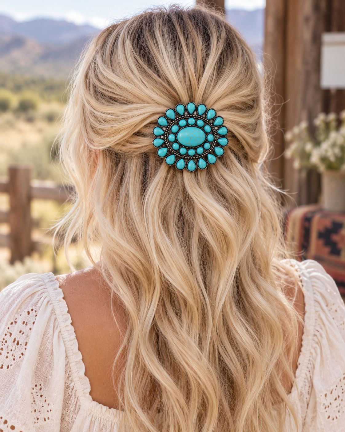 Desert Halo Turquoise-Tone Western Hair Barrette
