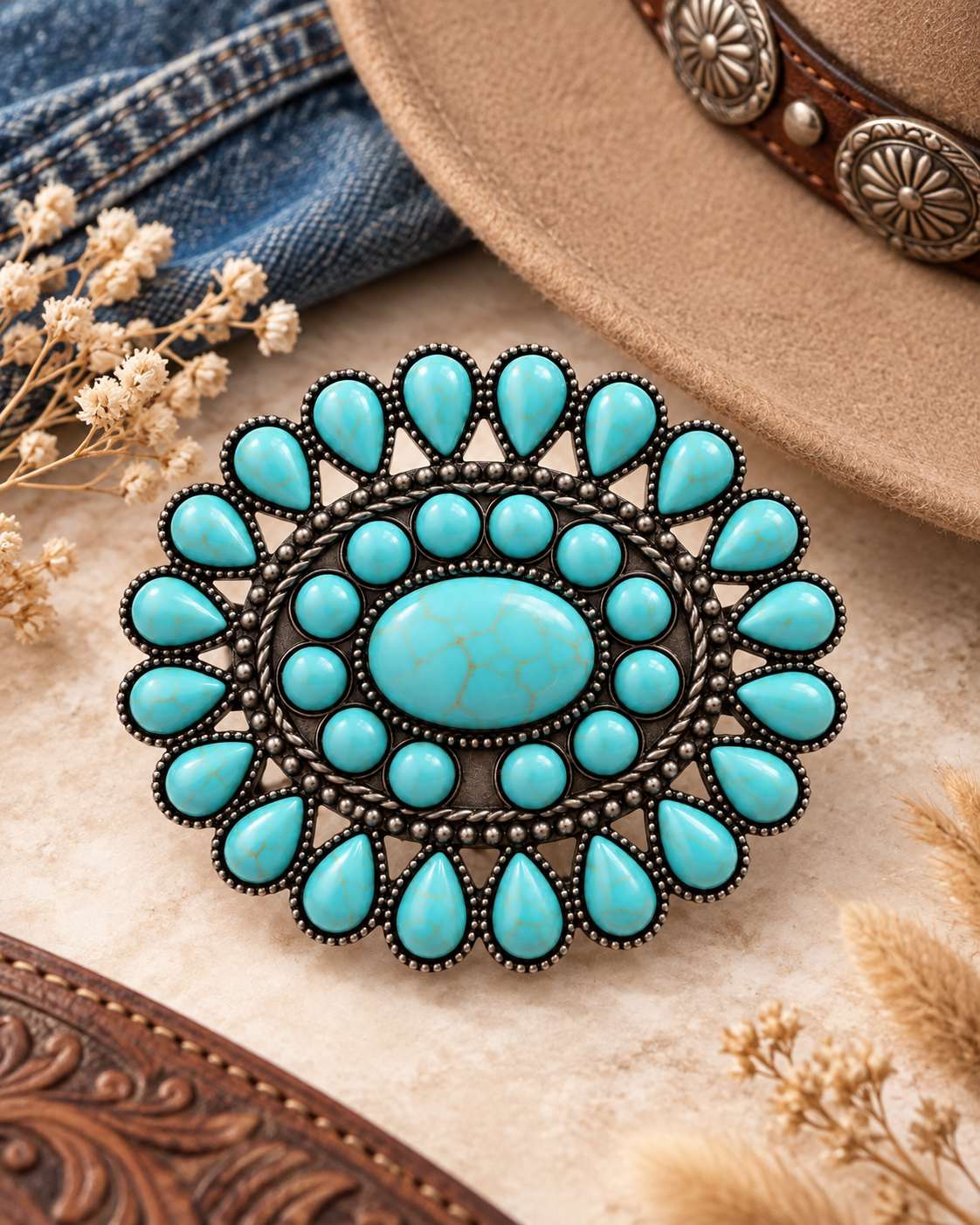 Desert Halo Turquoise-Tone Western Hair Barrette