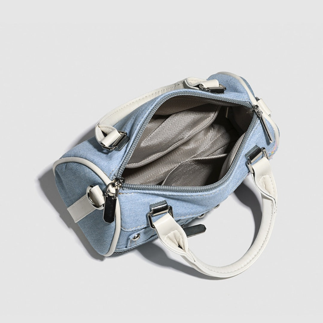 Pink Patchwork Denim Boston Bag