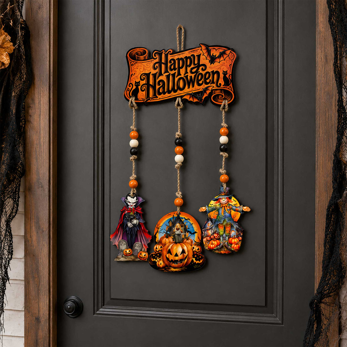 Happy Halloween Wooden Wall Hanger – 3-Piece Decor