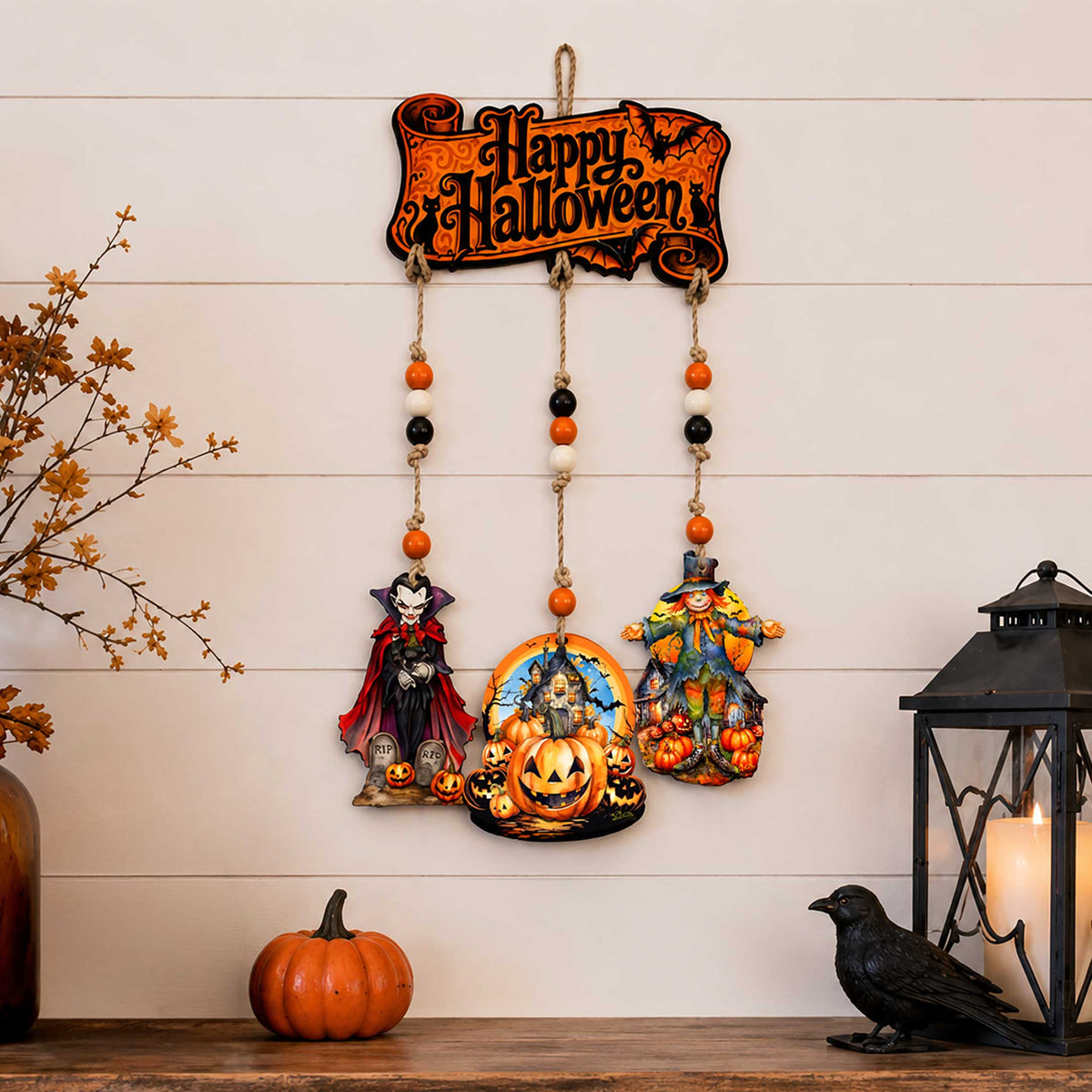 Happy Halloween Wooden Wall Hanger – 3-Piece Decor