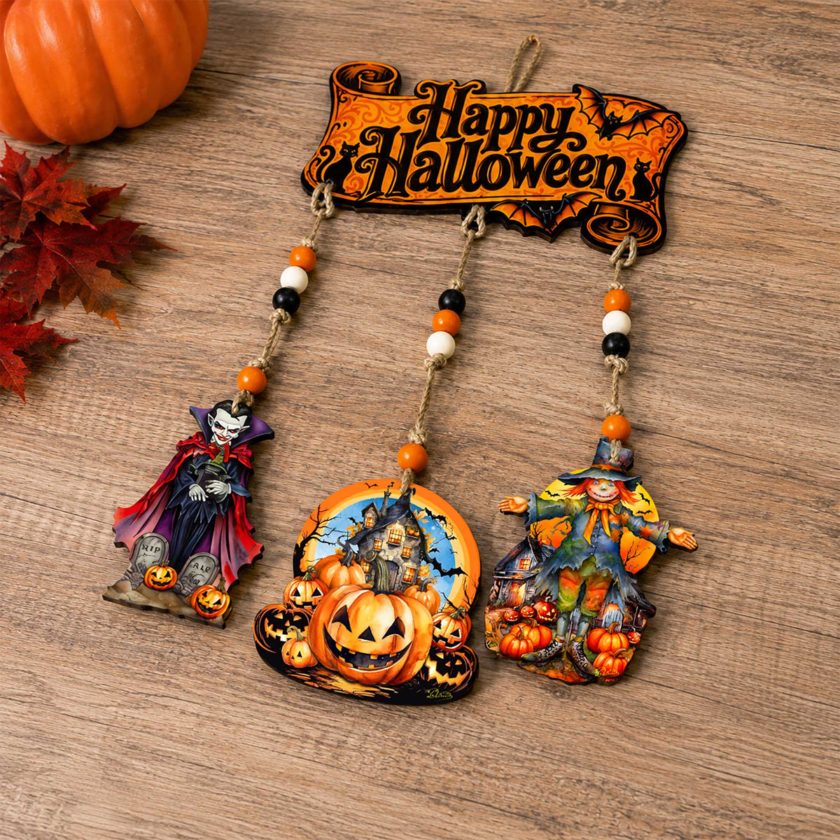 Happy Halloween Wooden Wall Hanger – 3-Piece Decor