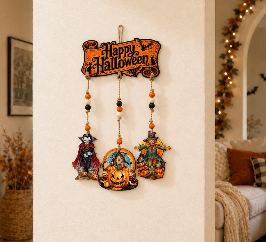 Happy Halloween Wooden Wall Hanger – 3-Piece Decor