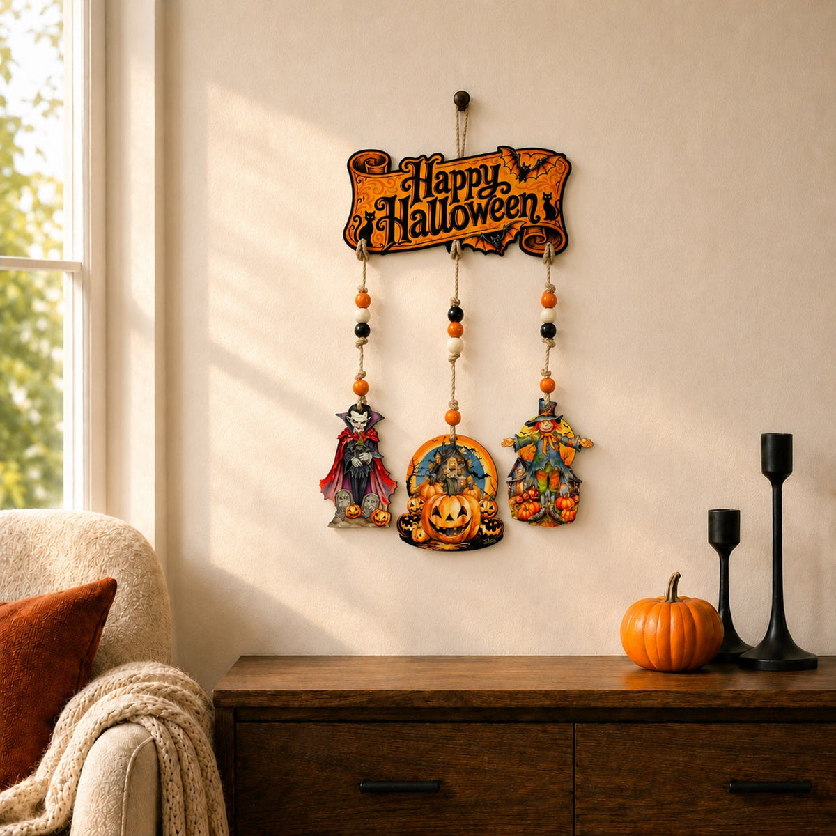 Happy Halloween Wooden Wall Hanger – 3-Piece Decor