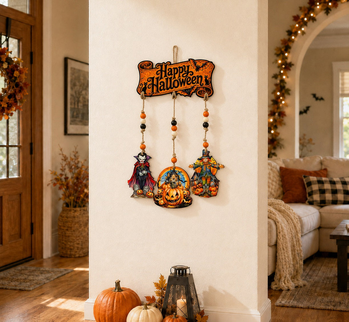 Happy Halloween Wooden Wall Hanger – 3-Piece Decor