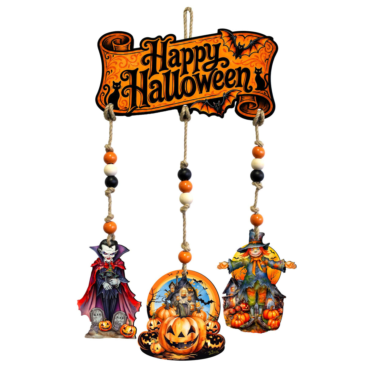 Happy Halloween Wooden Wall Hanger – 3-Piece Decor
