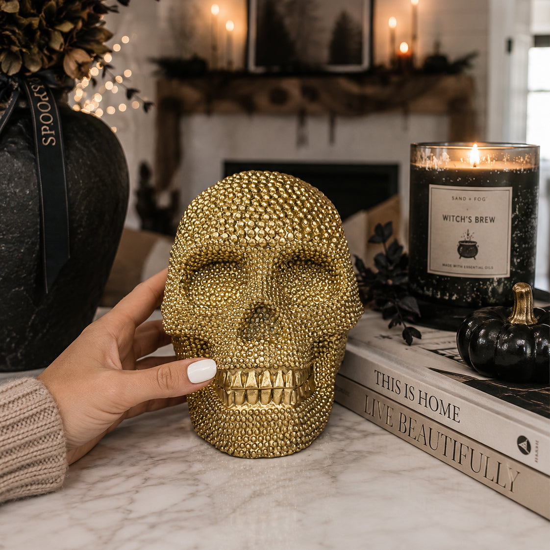 Jeweled Skull Figurine – Gold or Silver