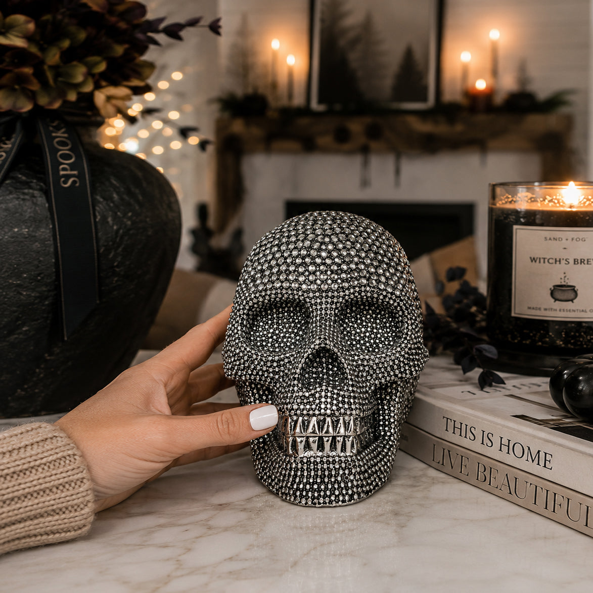 Jeweled Skull Figurine – Gold or Silver