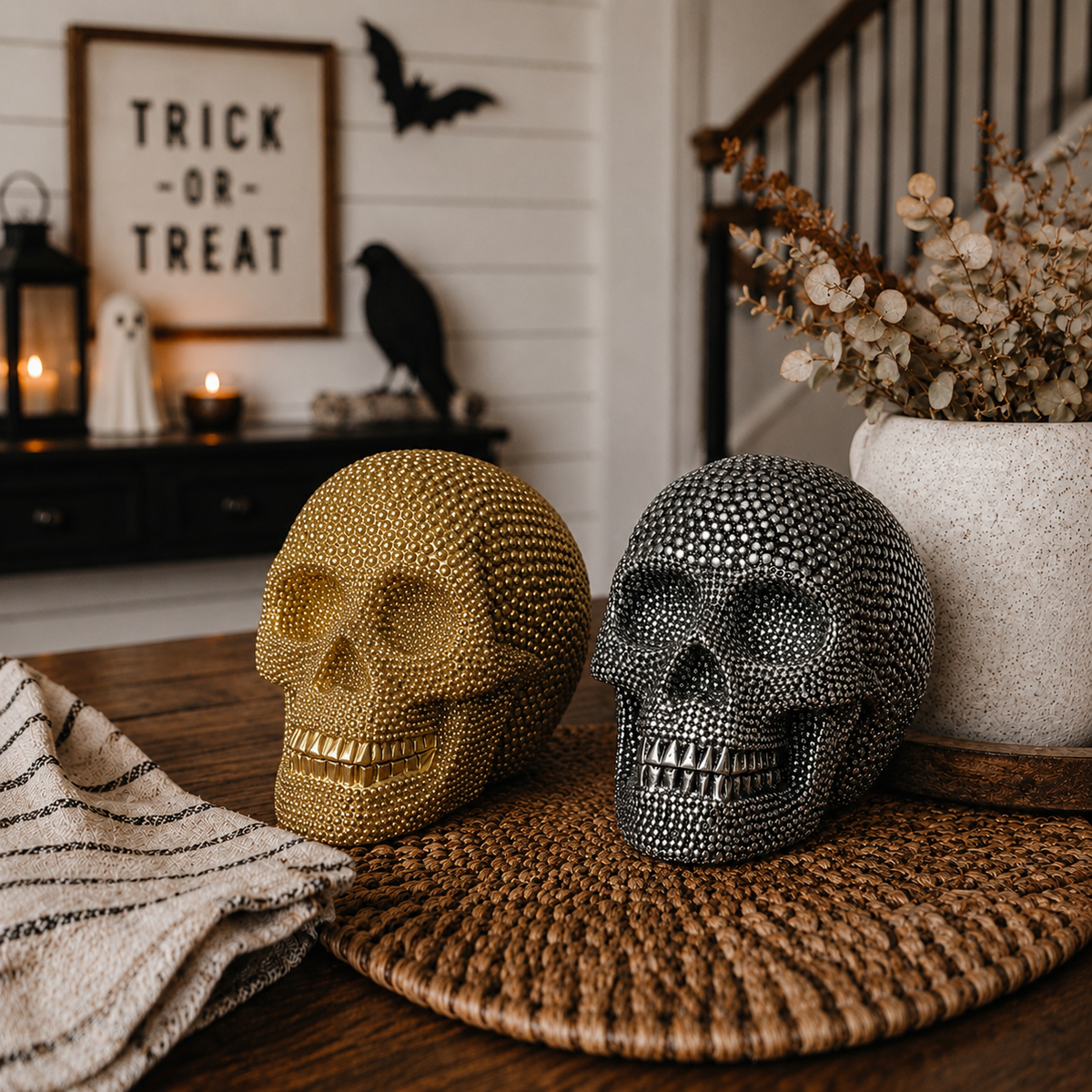 Jeweled Skull Figurine – Gold or Silver