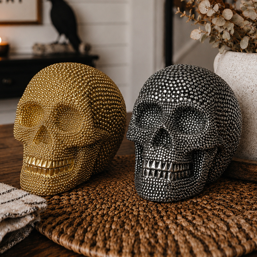 Jeweled Skull Figurine – Gold or Silver