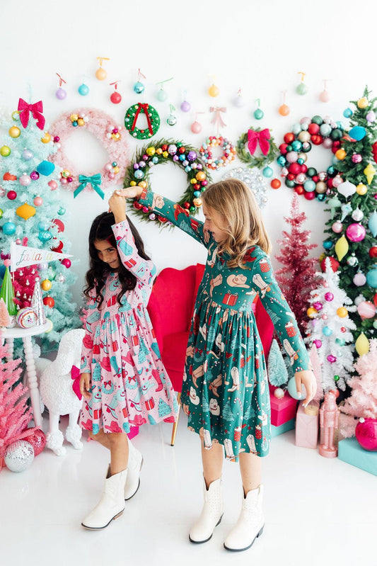 Mila & Rose® — Christmas Cowgirl Long Sleeve Twirl Dress