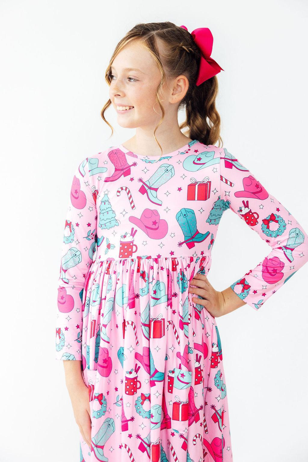 Mila & Rose® — Christmas Cowgirl Long Sleeve Twirl Dress