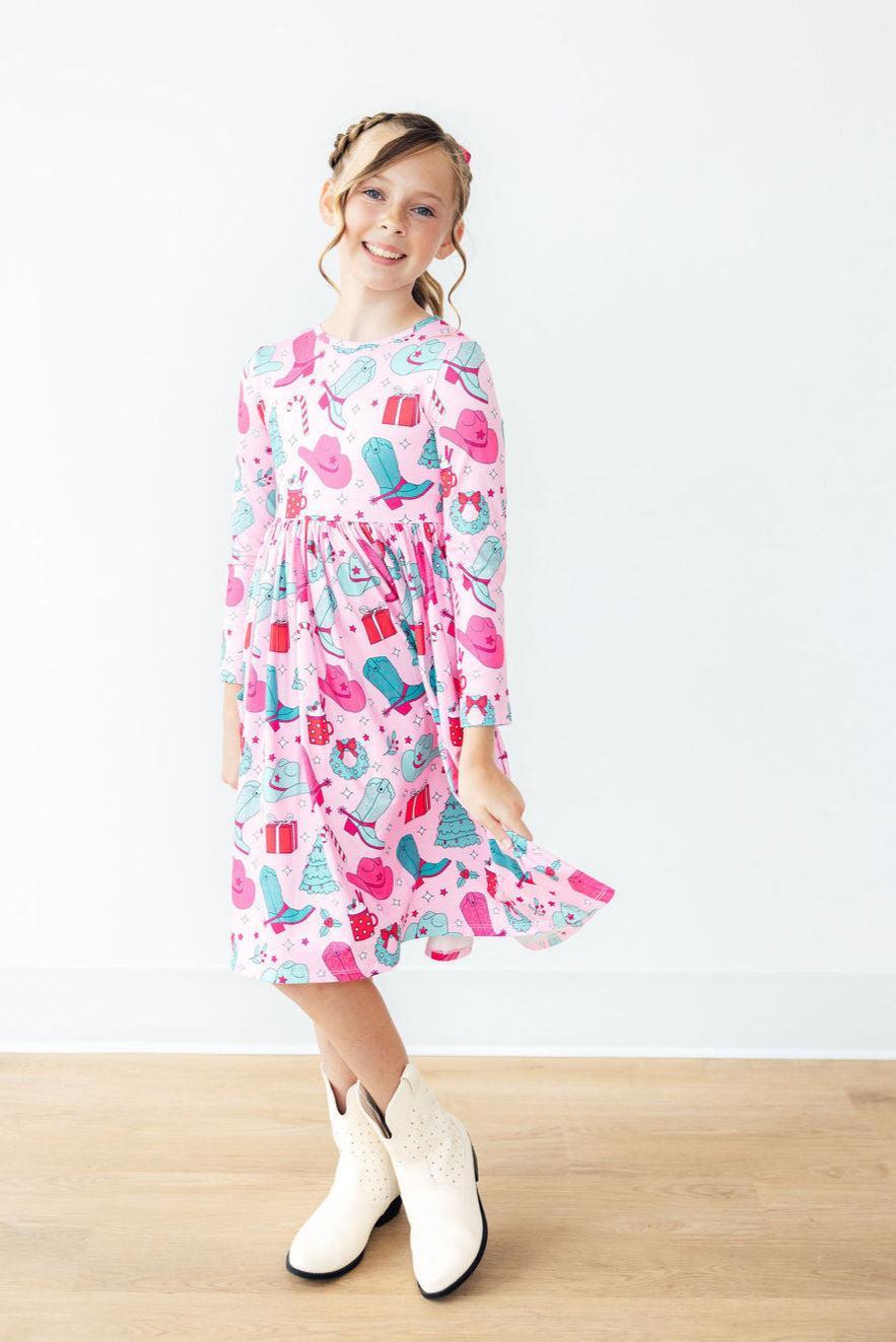 Mila & Rose® — Christmas Cowgirl Long Sleeve Twirl Dress