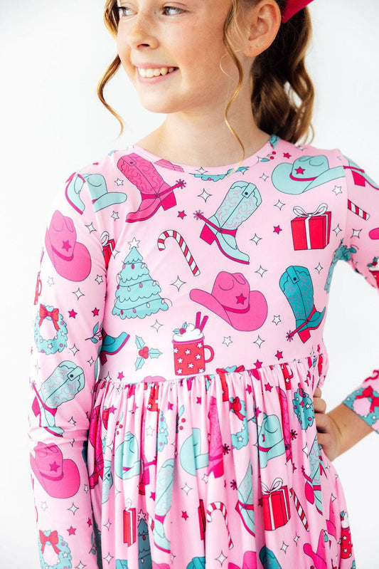 Mila & Rose® — Christmas Cowgirl Long Sleeve Twirl Dress