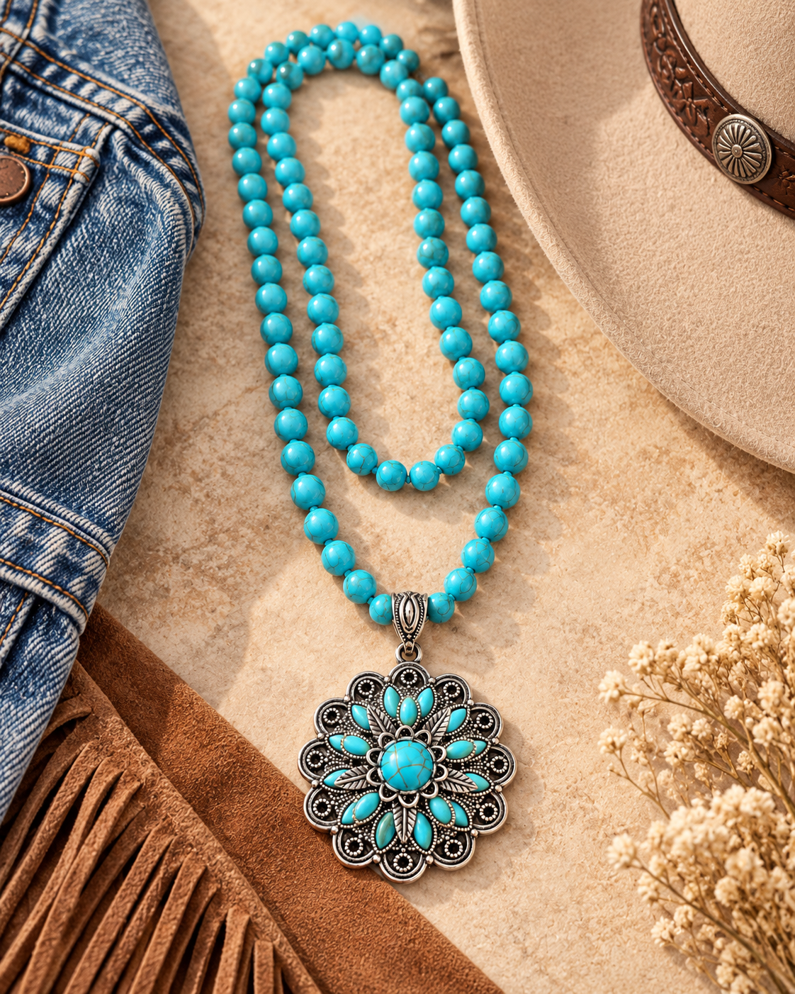 Desert Bloom Turquoise-Tone Western Statement Necklace