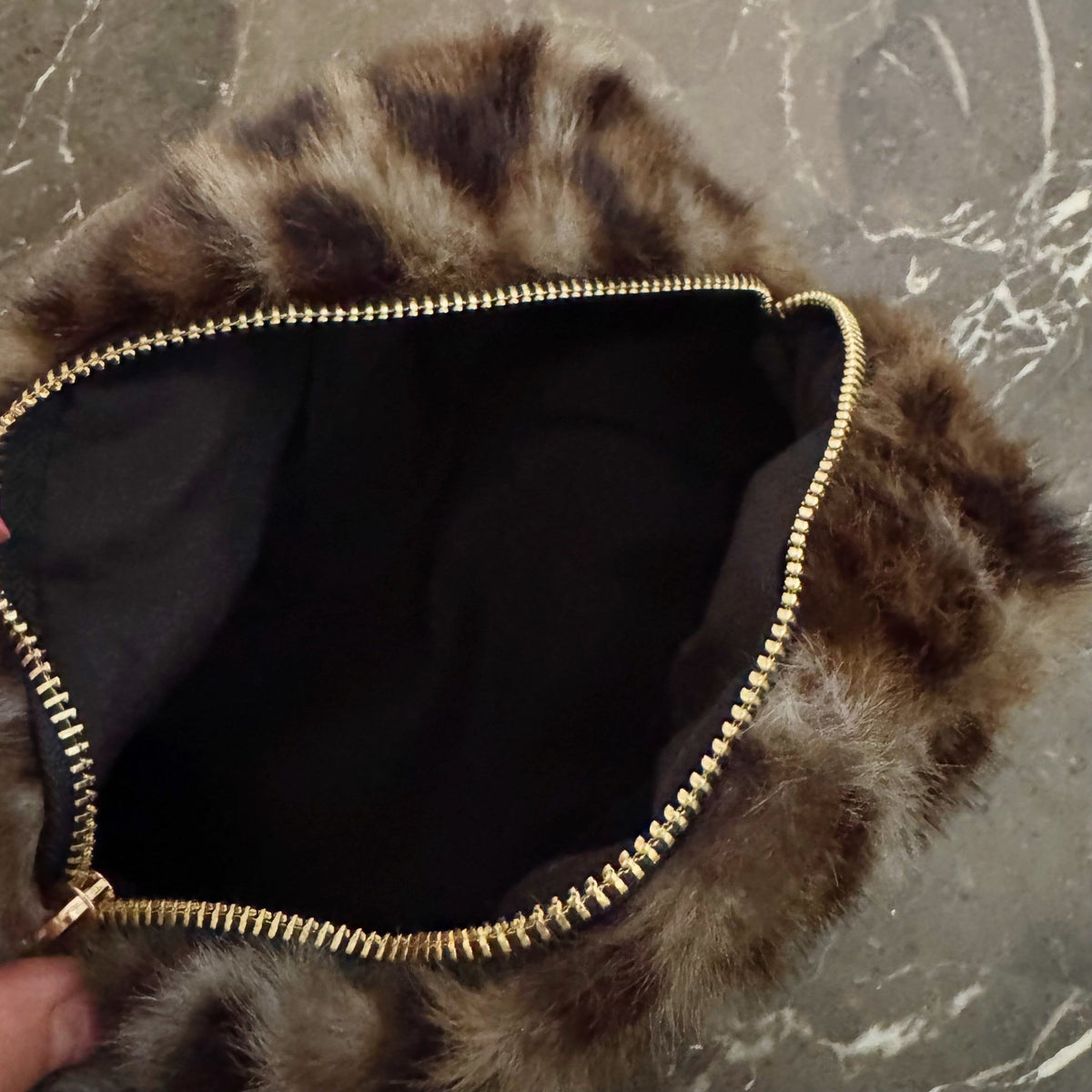 Furry Leopard Cosmetic Case – Plush Makeup Pouch