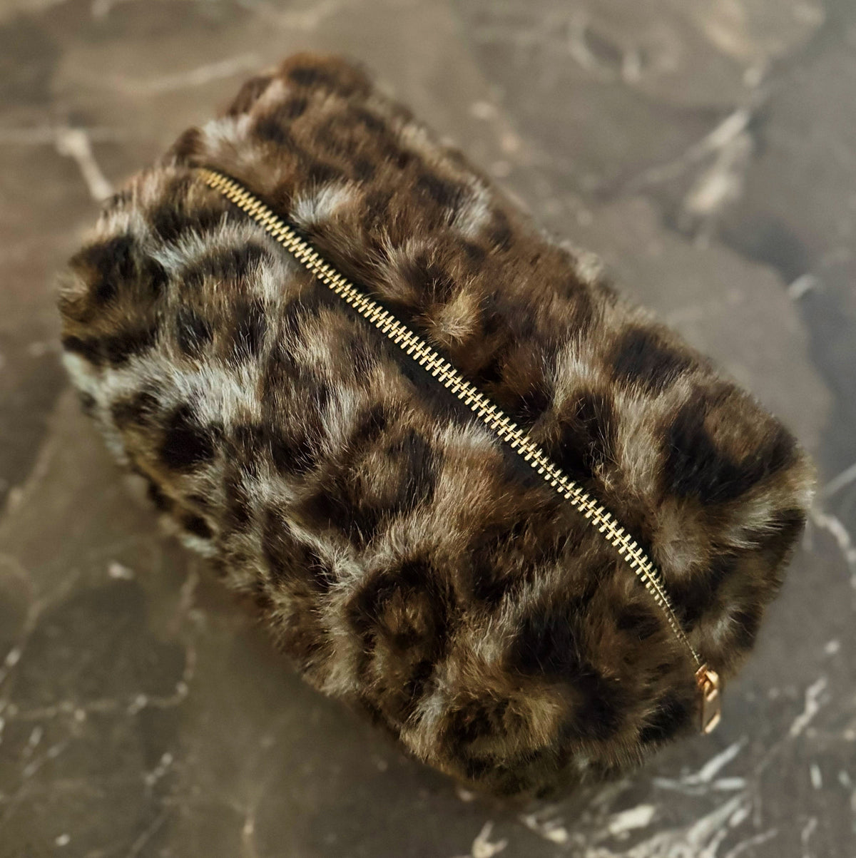 Furry Leopard Cosmetic Case – Plush Makeup Pouch
