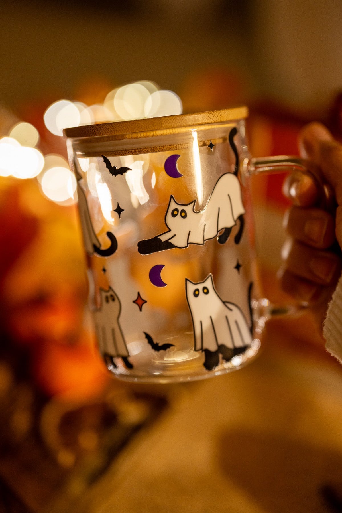 Halloween Ghost Cats Glass Can Cup