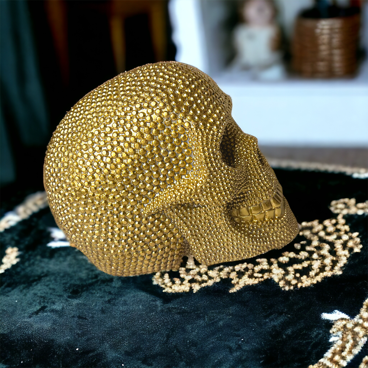 Jeweled Skull Figurine – Gold or Silver