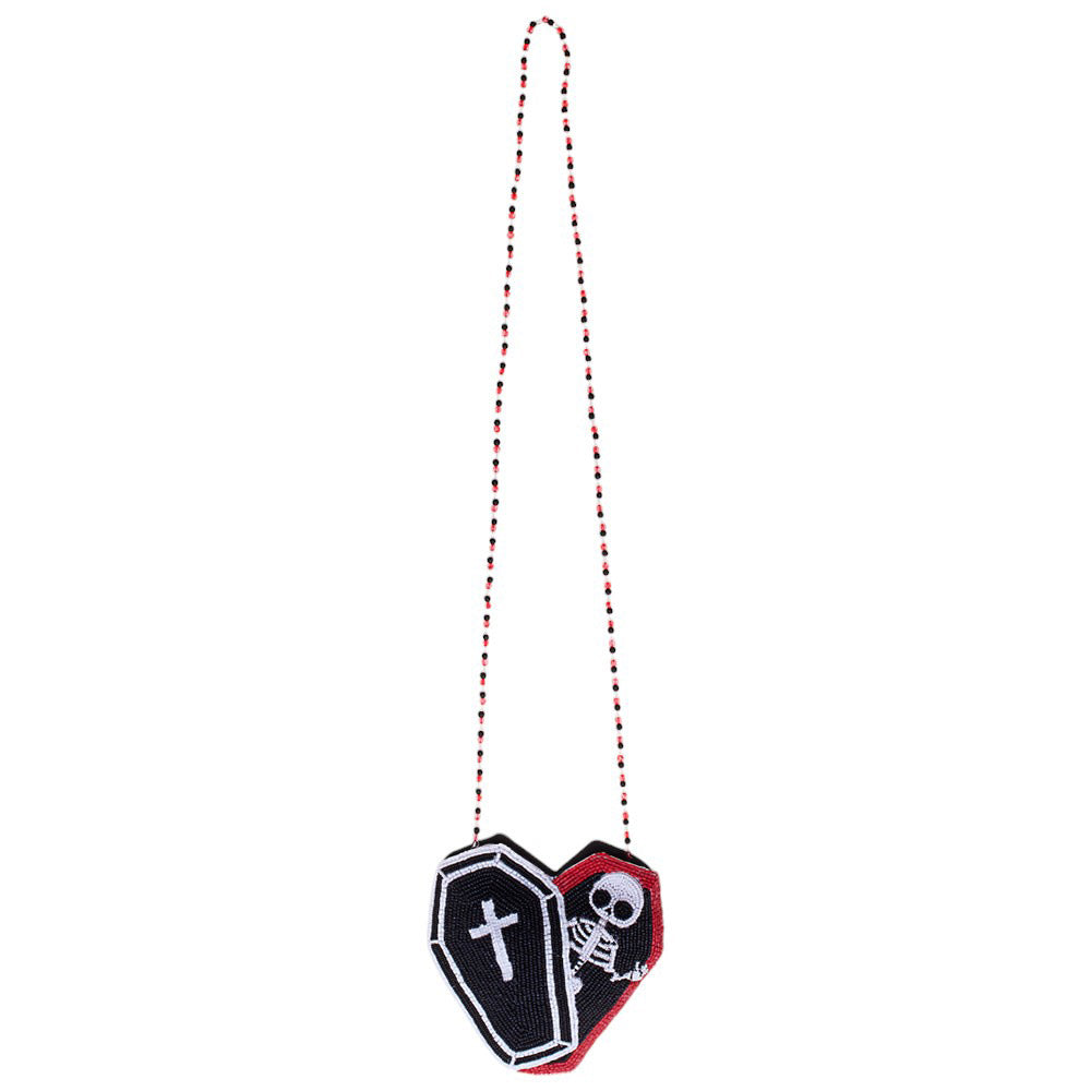 Madeline Love Halloween Skeleton Coffin Beaded Mini Crossbody Bag