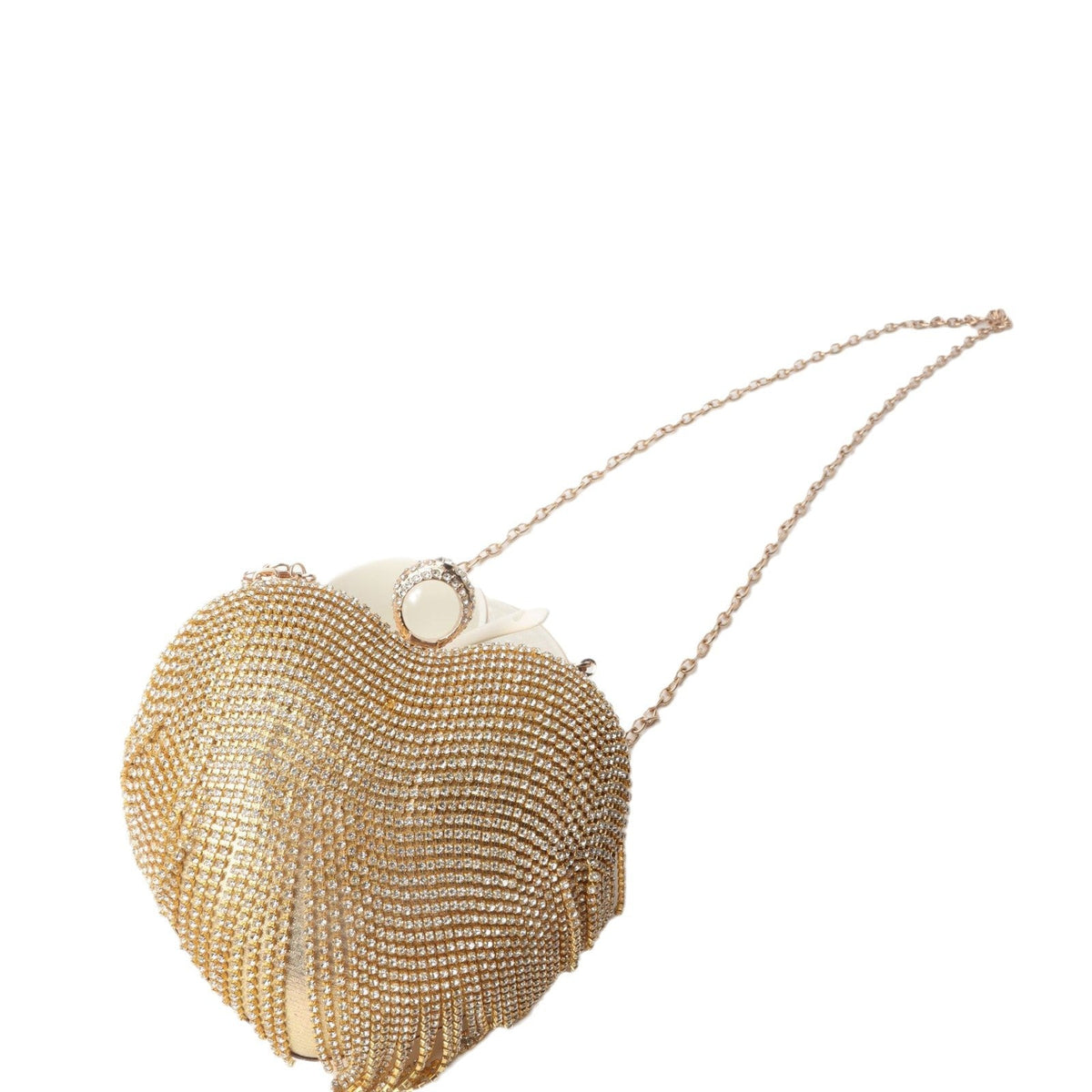 Heart-Shaped Rhinestone Fringe Clutch – Crossbody Evening Bag