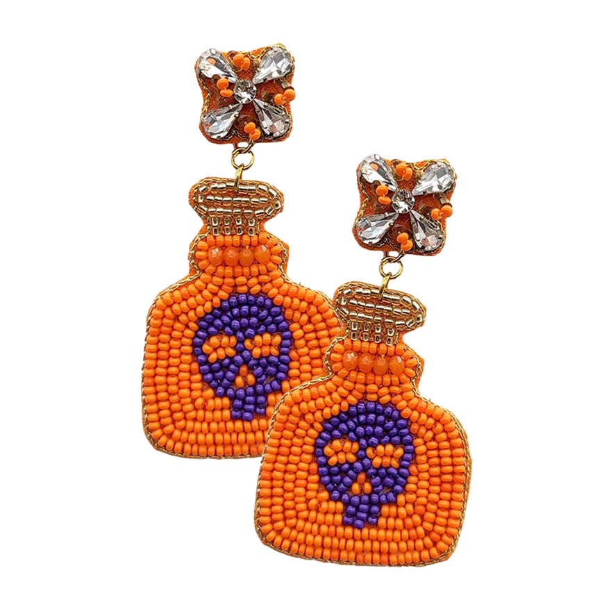 Halloween Pumpkin Bottle Beaded Dangle Earrings