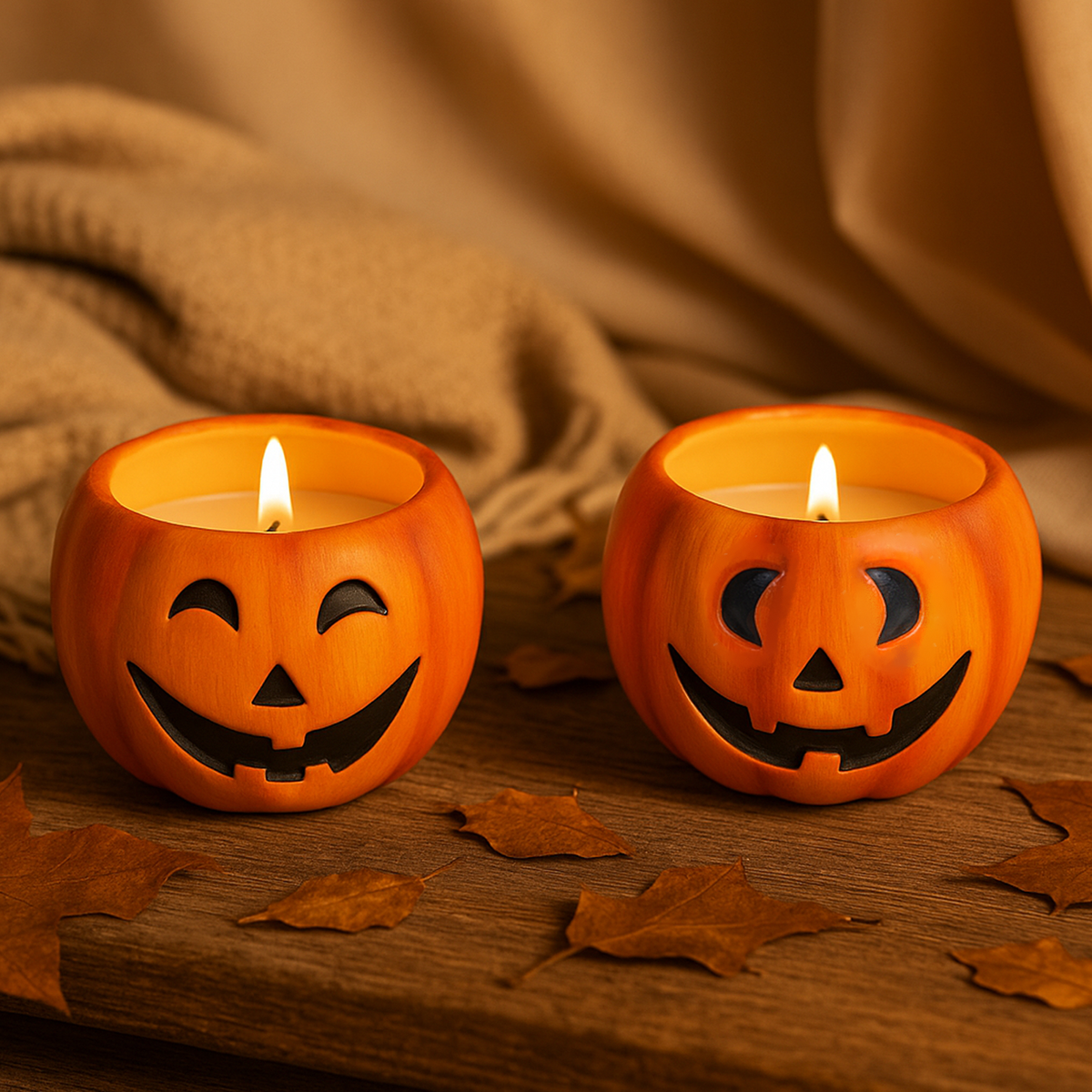 Halloween Pumpkin Ceramic Candle Holder Set – 2 Piece