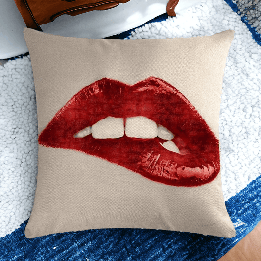 Pucker Up Embroidered Lip Throw Pillow
