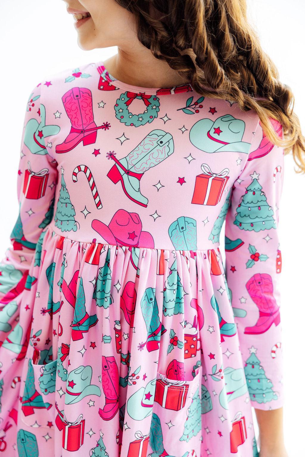 Mila & Rose® — Christmas Cowgirl Long Sleeve Twirl Dress