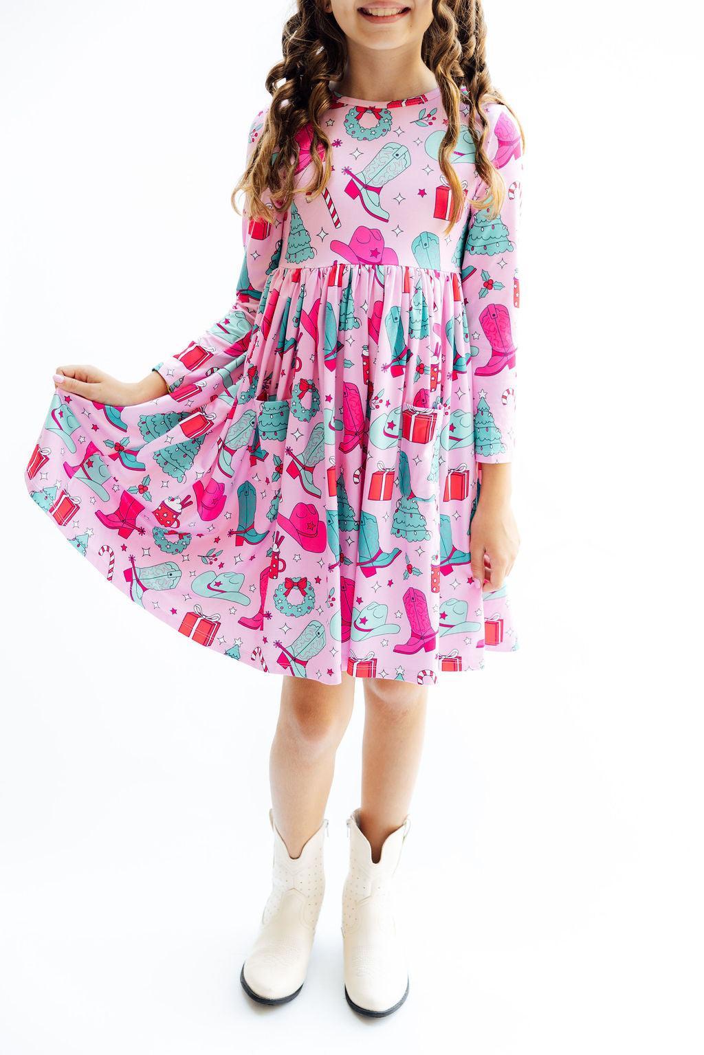 Mila & Rose® — Christmas Cowgirl Long Sleeve Twirl Dress