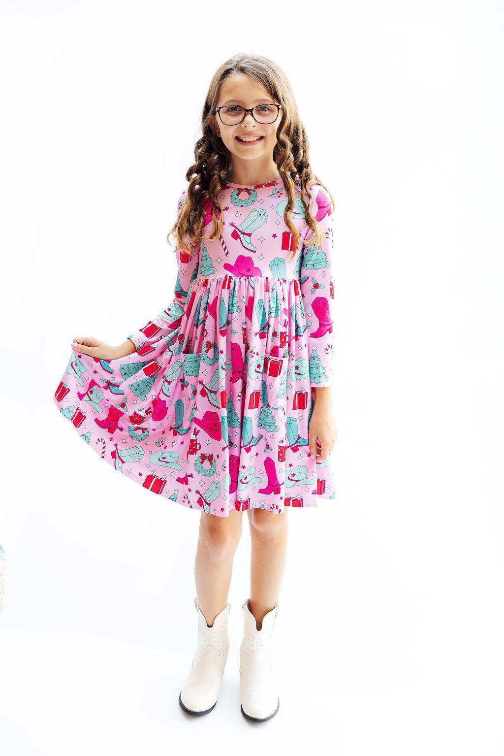 Mila & Rose® — Christmas Cowgirl Long Sleeve Twirl Dress