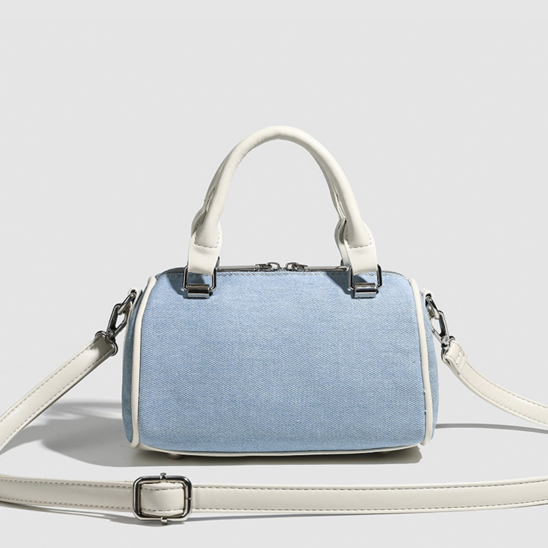 Pink Patchwork Denim Boston Bag