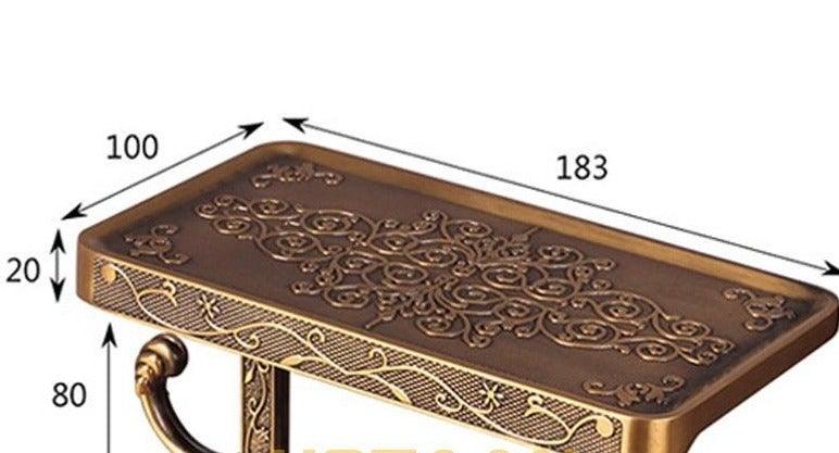 STEVVEX Decor Antique Brass Toilet Paper Holder with Phone Shelf