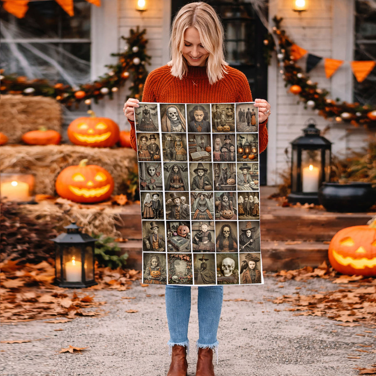 Vintage Halloween Creepy Picture Dish Towel