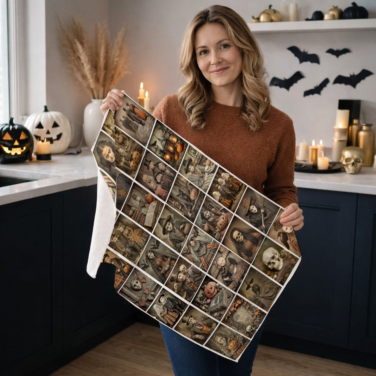 Vintage Halloween Creepy Picture Dish Towel