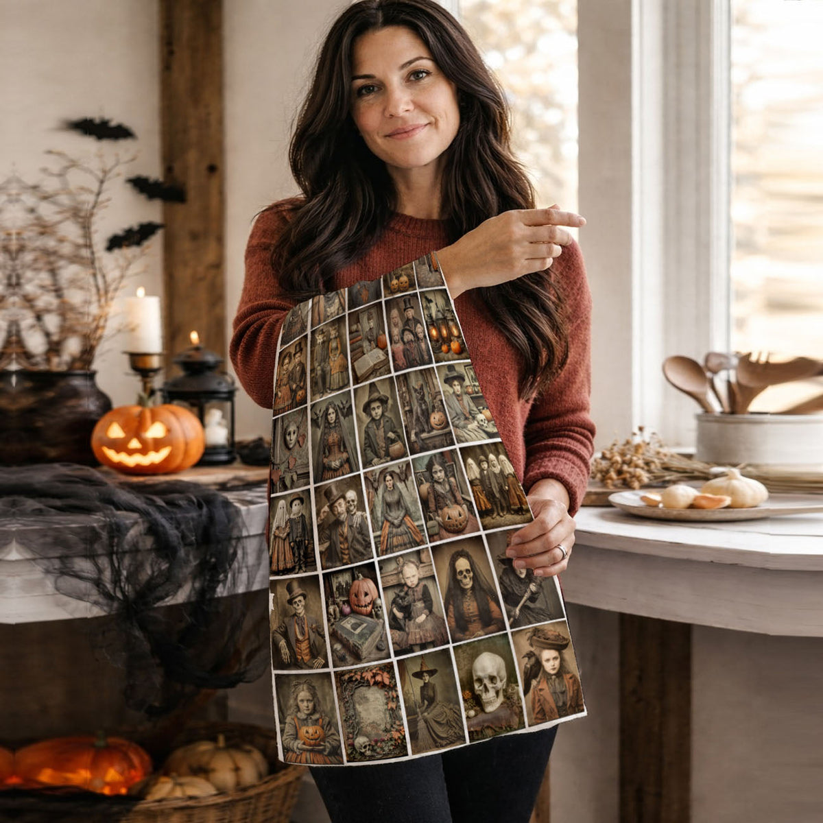 Vintage Halloween Creepy Picture Dish Towel